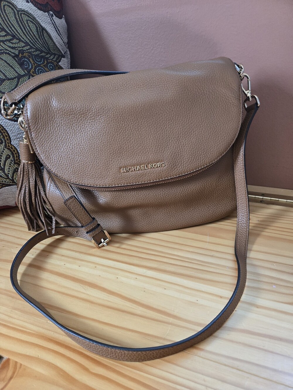 Michael Kors Tan Pebbled Leather Crossbody with Tassel